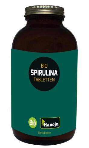 Bio spirulina 400 mg glas flacon van Hanoju : 800 tabletten