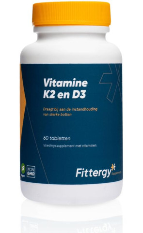 K2 45 mcg en D3 25 mcg vegan van Fittergy (60 tabletten)