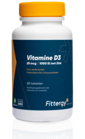 Vitamine D3 25 mcg met zink van Fittergy (60 tabletten)