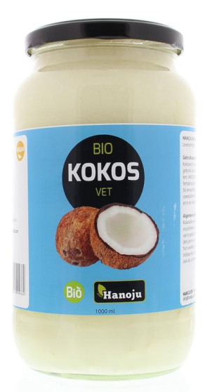 Kokosolie geurloos glasfles bio van Hanoju : 1 liter