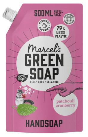 Handzeep patchouli & cranberry navul van Marcel's GR Soap (500 ml)