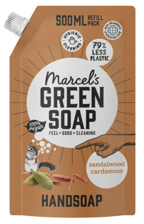 Handzeep sandelhout & kardemom navul van Marcel's Green Soap