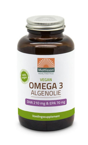 Vegan omega-3 algenolie DHA 210 mg EPA 70 mg van Mattisson (120caps)